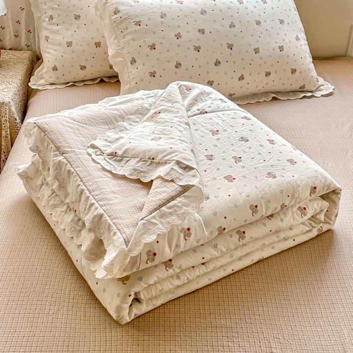 老帅的工厂店 2026新款A类古棉花边抗菌夏被 苹果小象