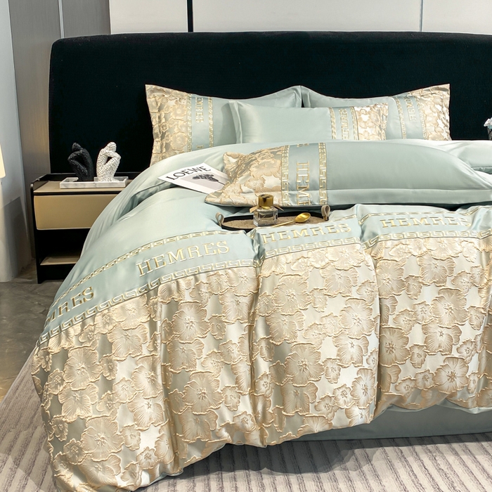 91家纺网 家纺一手货源 找家纺 子曰 2026新款浮雕水洗真丝四件套 花开朵朵-绿