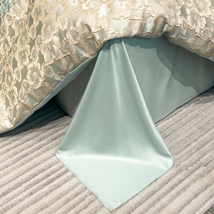 91家纺网 家纺一手货源 找家纺 子曰 2026新款浮雕水洗真丝四件套 花开朵朵-绿