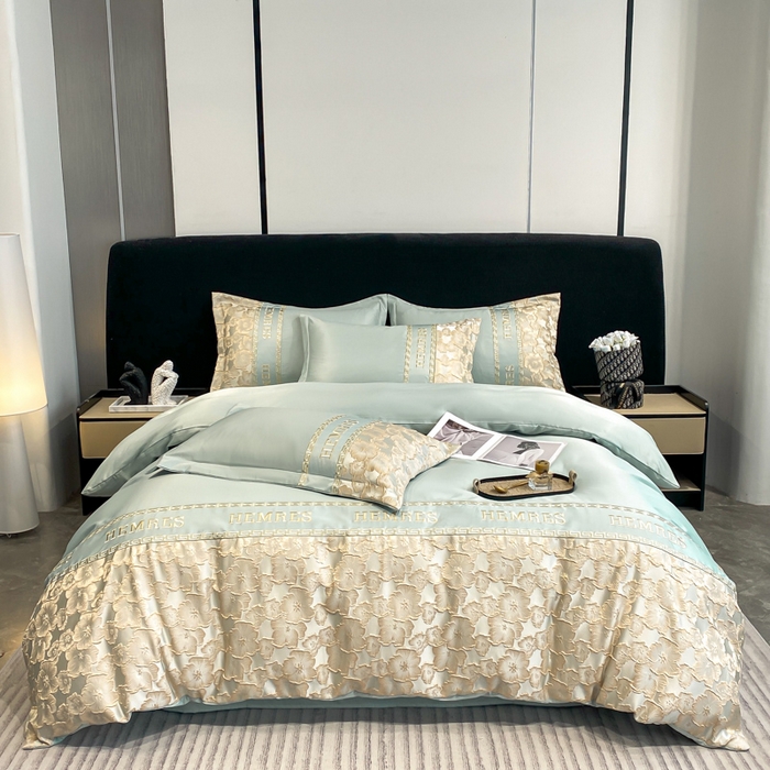 91家纺网 家纺一手货源 找家纺 子曰 2026新款浮雕水洗真丝四件套 花开朵朵-绿