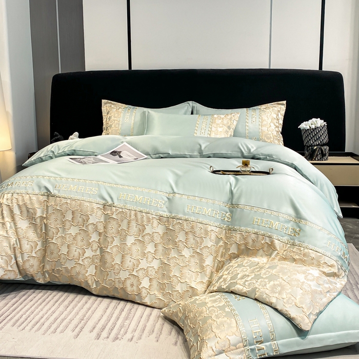 91家纺网 家纺一手货源 找家纺 子曰 2026新款浮雕水洗真丝四件套 花开朵朵-绿