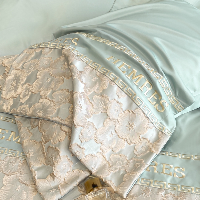 91家纺网 家纺一手货源 找家纺 子曰 2026新款浮雕水洗真丝四件套 花开朵朵-绿