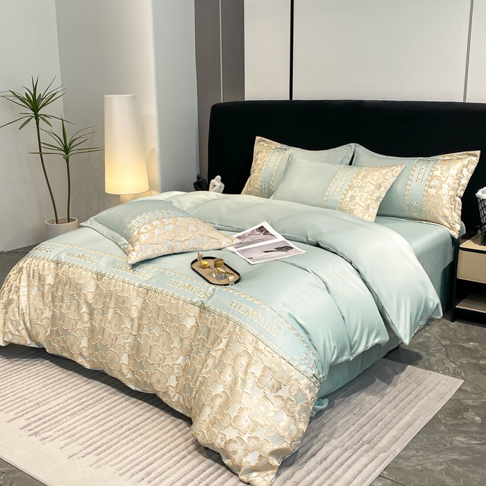 91家纺网 家纺一手货源 找家纺 子曰 2026新款浮雕水洗真丝四件套 花开朵朵-绿