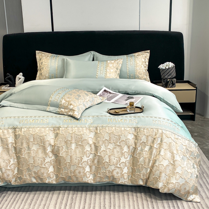 91家纺网 家纺一手货源 找家纺 子曰 2026新款浮雕水洗真丝四件套 花开朵朵-绿