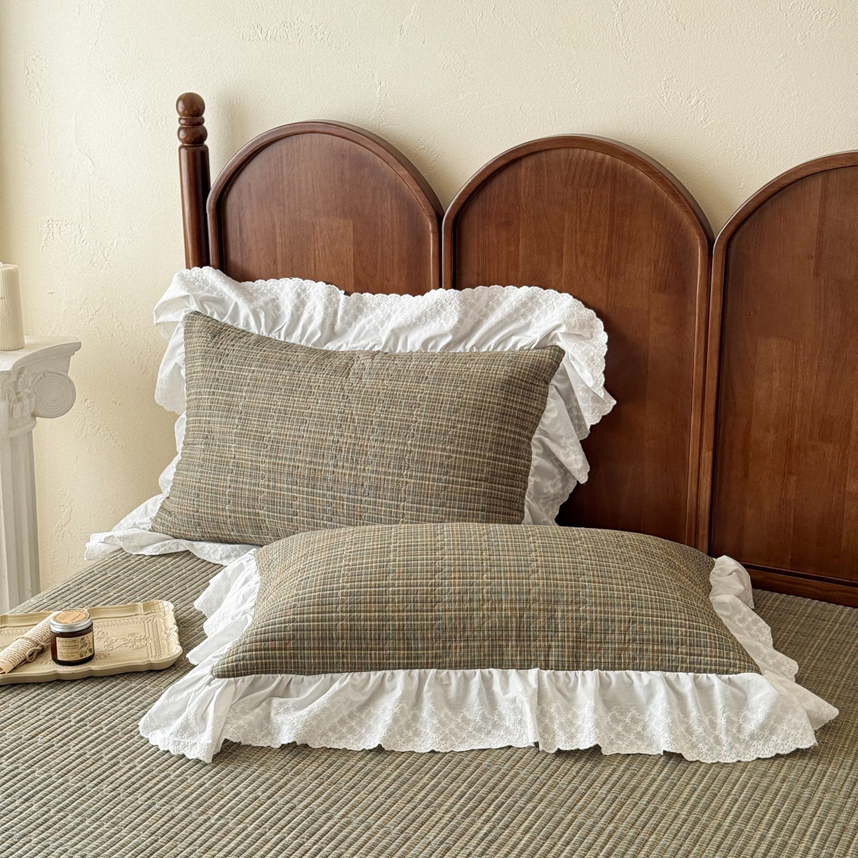 91家纺网 家纺一手货源 找家纺 沐辰 2026新款A类色织水洗棉花边款床盖 曼特宁-绿