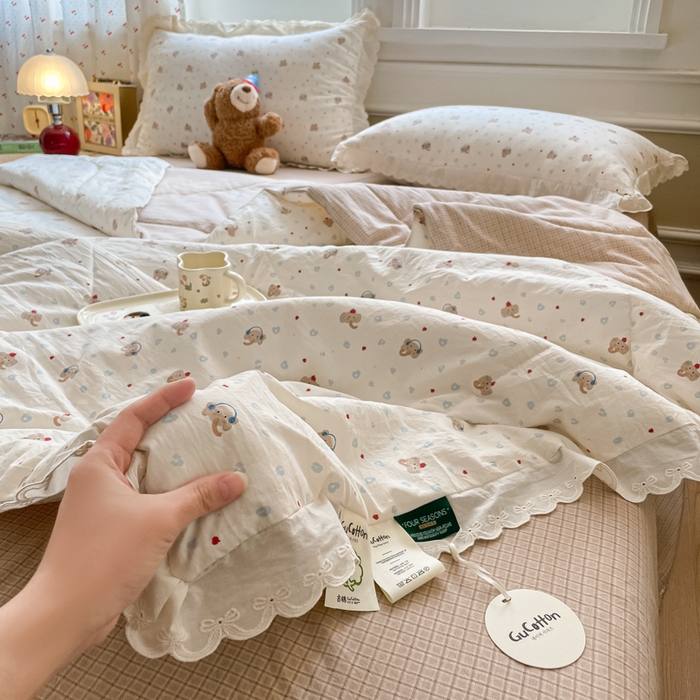 91家纺网 家纺一手货源 找家纺 老帅的工厂店 2026新款A类古棉花边抗菌夏被 苹果小象