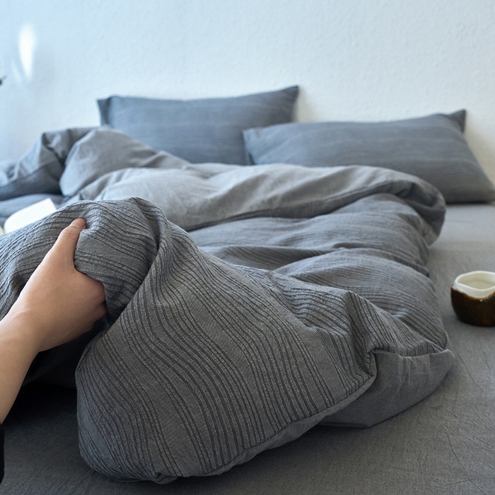 91家纺网 家纺一手货源 找家纺 恋人优选 2026新款大波浪全棉纯棉提花四件套 大波浪灰