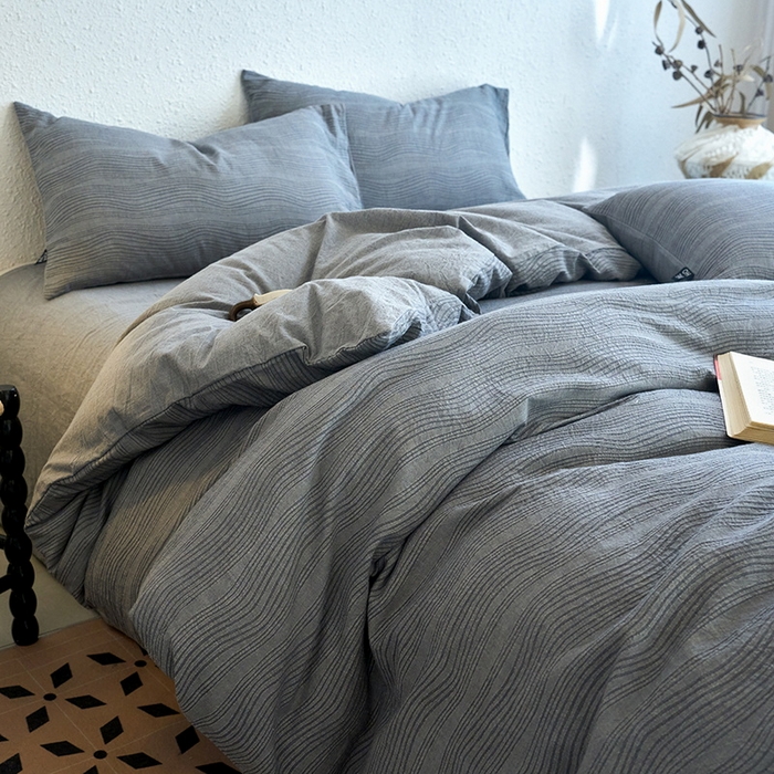 91家纺网 家纺一手货源 找家纺 恋人优选 2026新款大波浪全棉纯棉提花四件套 大波浪灰