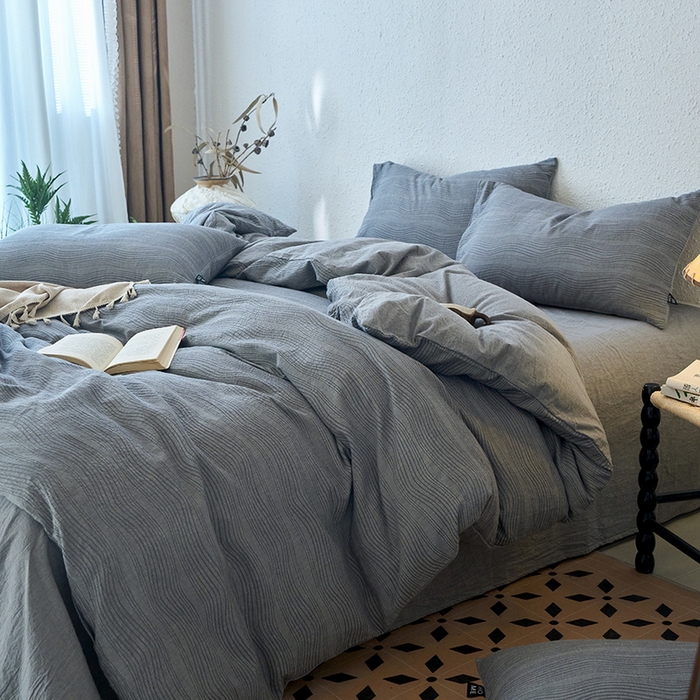 91家纺网 家纺一手货源 找家纺 恋人优选 2026新款大波浪全棉纯棉提花四件套 大波浪灰