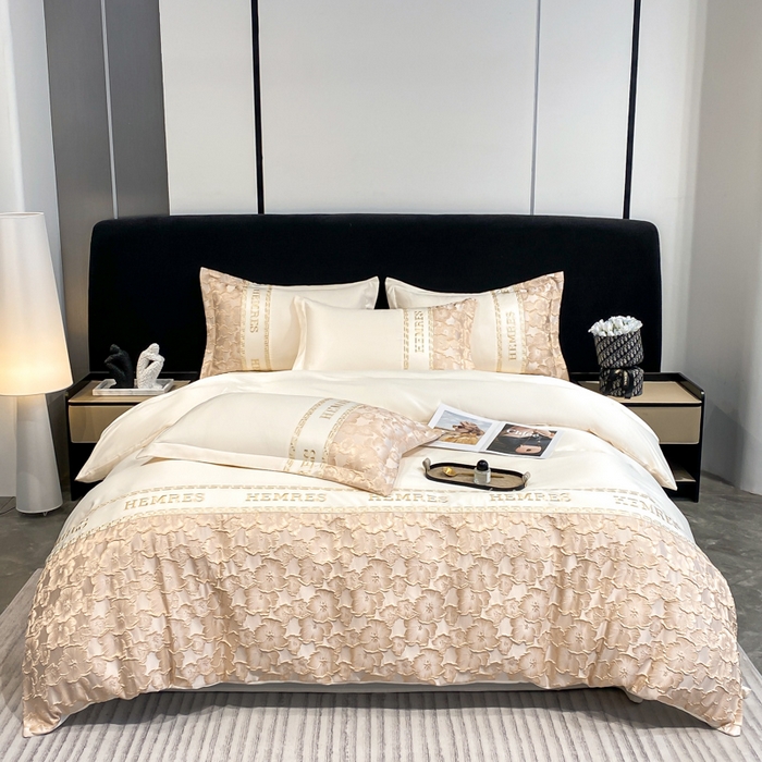 91家纺网 家纺一手货源 找家纺 子曰 2026新款浮雕水洗真丝四件套 花开朵朵-米白