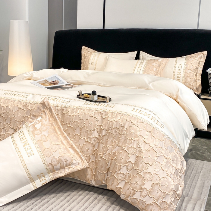 91家纺网 家纺一手货源 找家纺 子曰 2026新款浮雕水洗真丝四件套 花开朵朵-米白