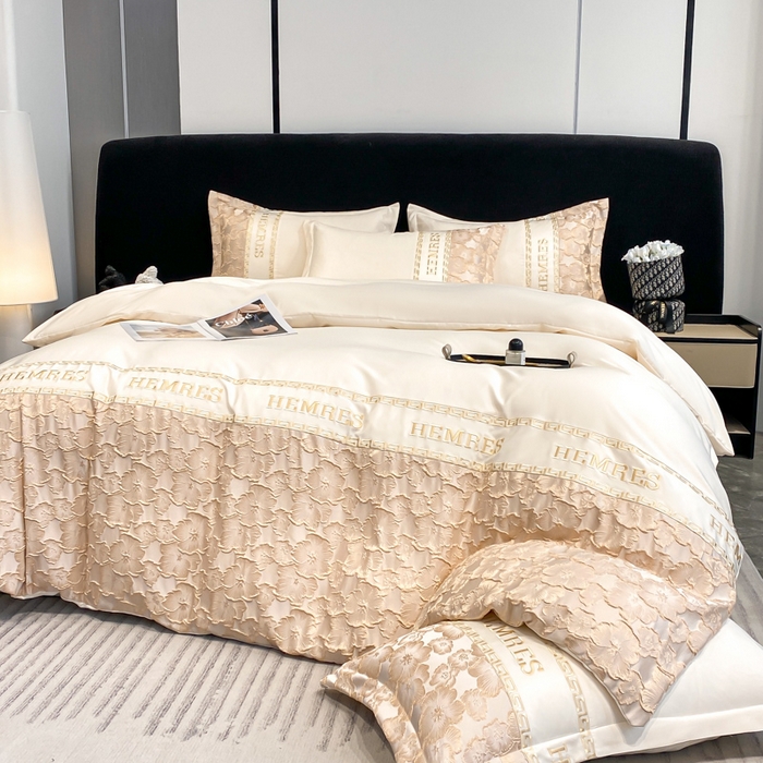 91家纺网 家纺一手货源 找家纺 子曰 2026新款浮雕水洗真丝四件套 花开朵朵-米白