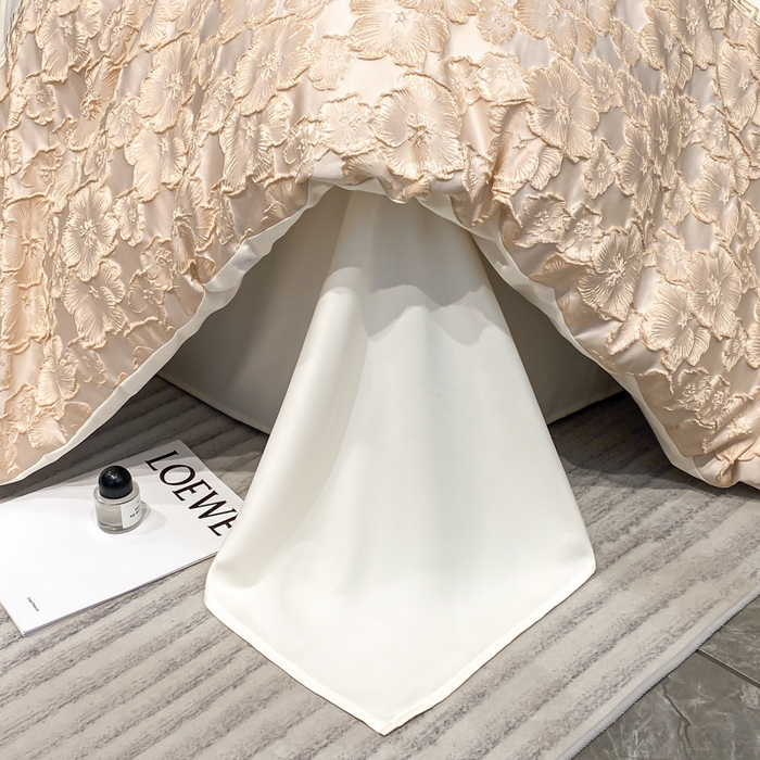 91家纺网 家纺一手货源 找家纺 子曰 2026新款浮雕水洗真丝四件套 花开朵朵-米白