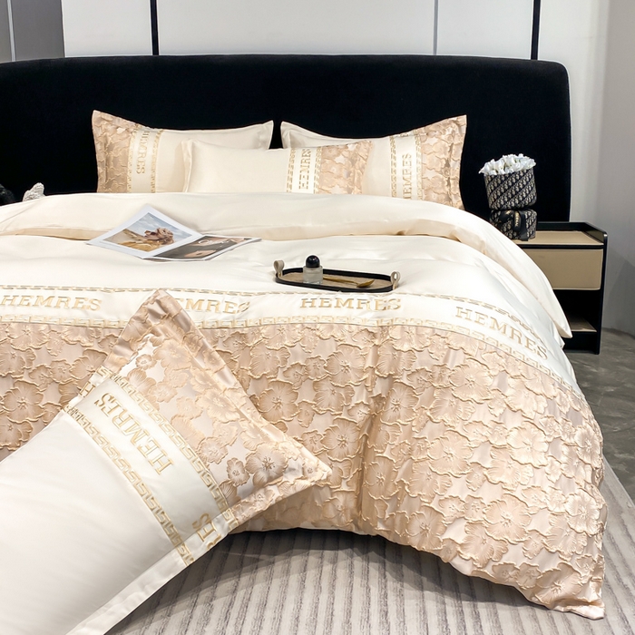 91家纺网 家纺一手货源 找家纺 子曰 2026新款浮雕水洗真丝四件套 花开朵朵-米白