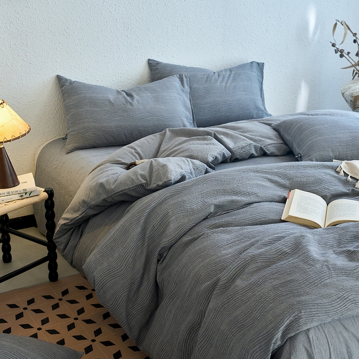 91家纺网 家纺一手货源 找家纺 恋人优选 2026新款大波浪全棉纯棉提花四件套 大波浪灰