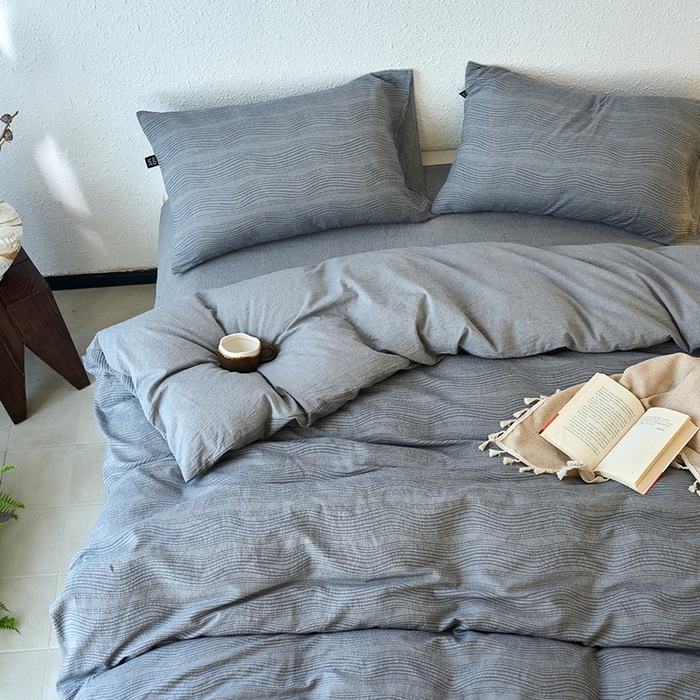 91家纺网 家纺一手货源 找家纺 恋人优选 2026新款大波浪全棉纯棉提花四件套 大波浪灰