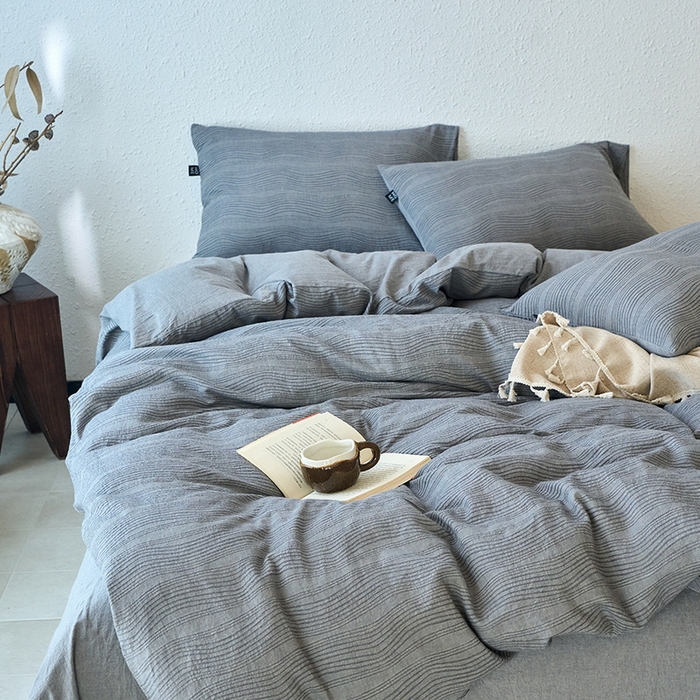 91家纺网 家纺一手货源 找家纺 恋人优选 2026新款大波浪全棉纯棉提花四件套 大波浪灰