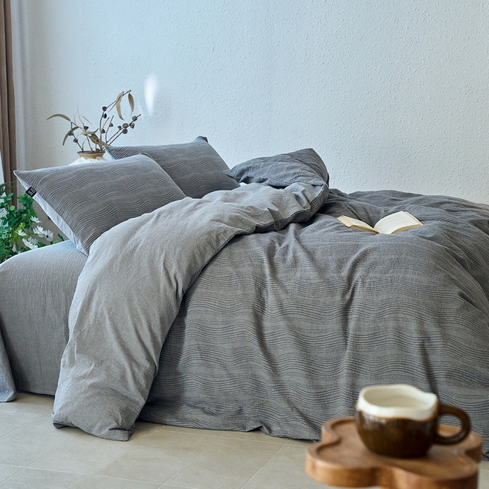 91家纺网 家纺一手货源 找家纺 恋人优选 2026新款大波浪全棉纯棉提花四件套 大波浪灰