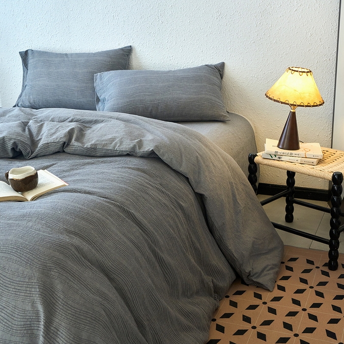 91家纺网 家纺一手货源 找家纺 恋人优选 2026新款大波浪全棉纯棉提花四件套 大波浪灰