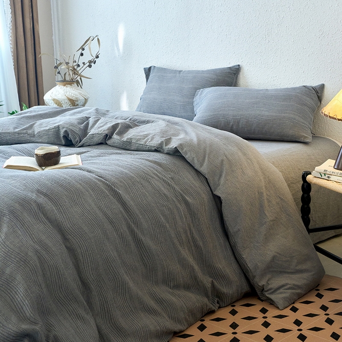 91家纺网 家纺一手货源 找家纺 恋人优选 2026新款大波浪全棉纯棉提花四件套 大波浪灰