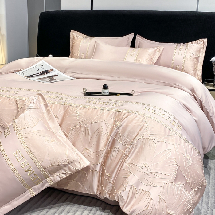 91家纺网 家纺一手货源 找家纺 子曰 2026新款浮雕水洗真丝四件套 花语-粉