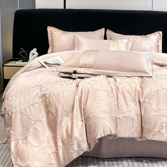 91家纺网 家纺一手货源 找家纺 子曰 2026新款浮雕水洗真丝四件套 花语-粉