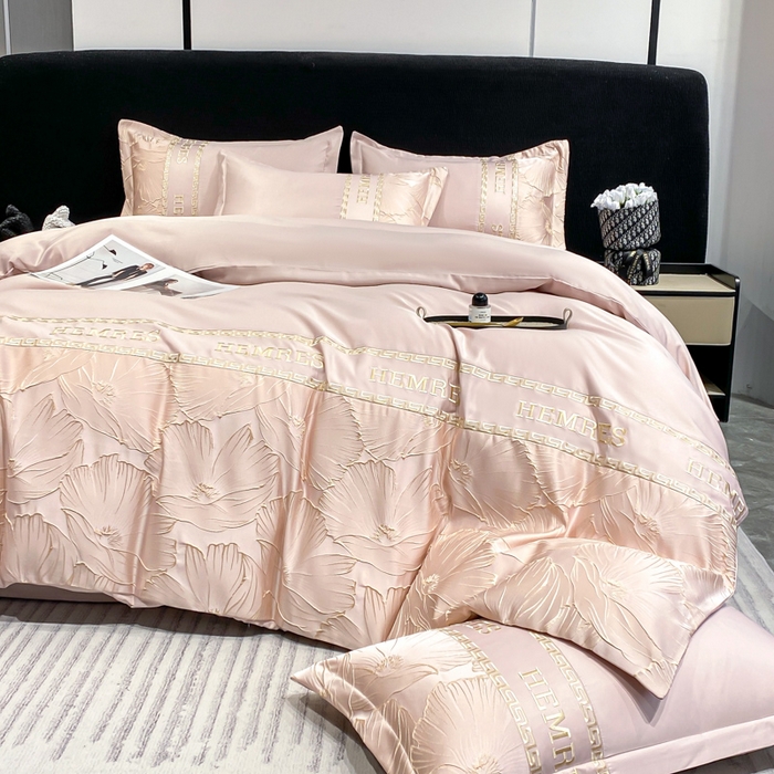 91家纺网 家纺一手货源 找家纺 子曰 2026新款浮雕水洗真丝四件套 花语-粉