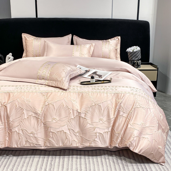 91家纺网 家纺一手货源 找家纺 子曰 2026新款浮雕水洗真丝四件套 花语-粉