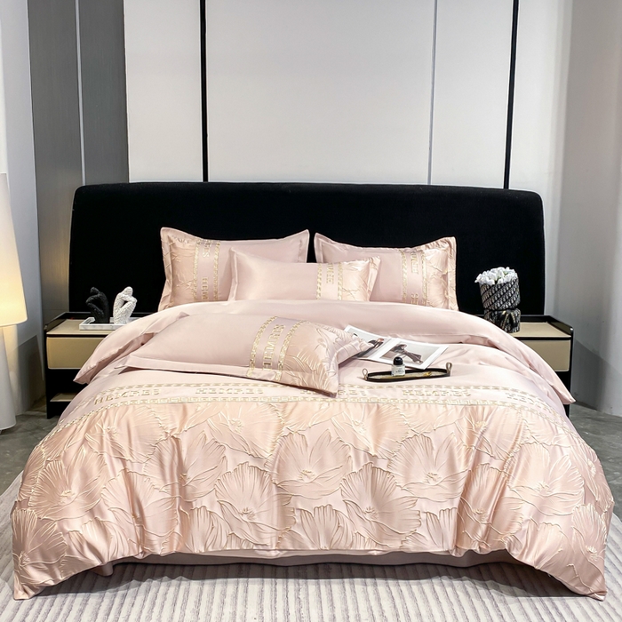 91家纺网 家纺一手货源 找家纺 子曰 2026新款浮雕水洗真丝四件套 花语-粉