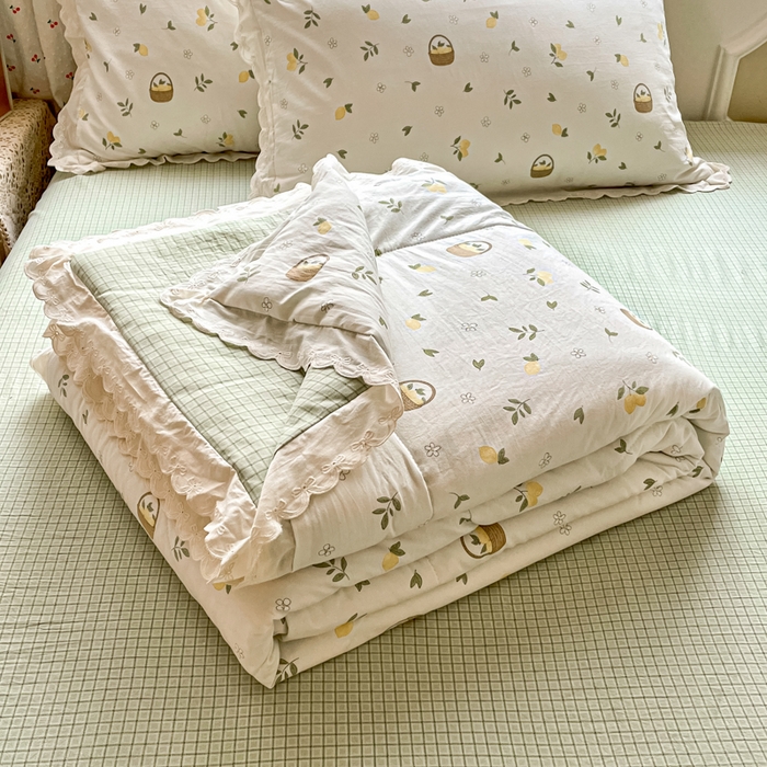 老帅的工厂店 2026新款A类古棉花边抗菌夏被 青柠果篮