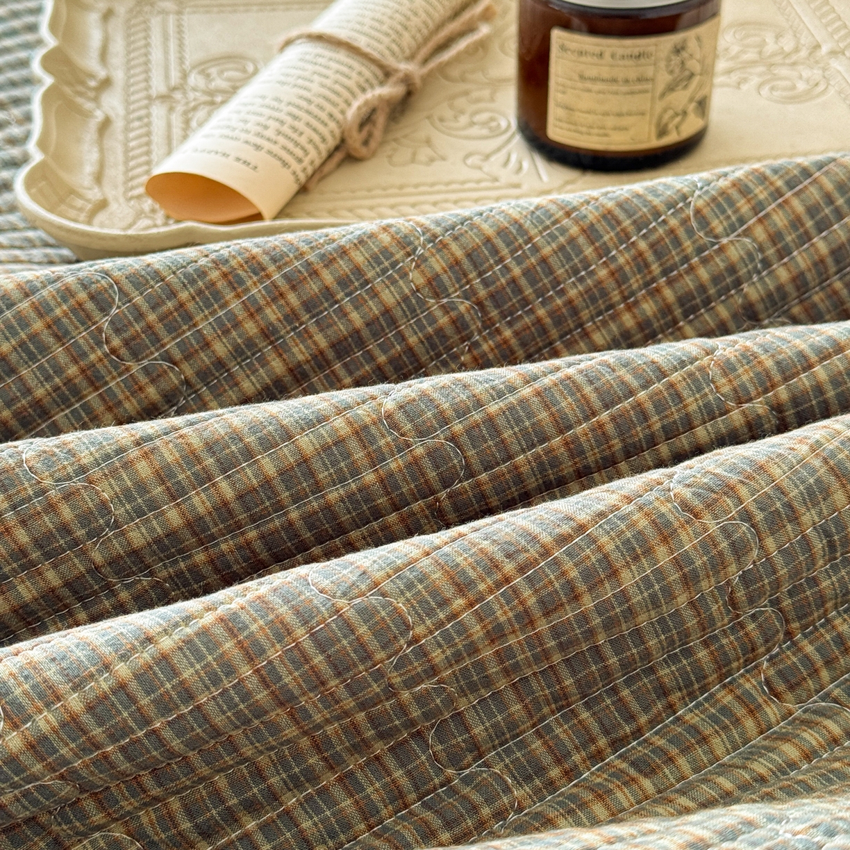 91家纺网 家纺一手货源 找家纺 沐辰 2026新款A类色织水洗棉花边款床盖 曼特宁-绿