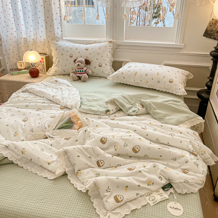 91家纺网 家纺一手货源 找家纺 老帅的工厂店 2026新款A类古棉花边抗菌夏被 青柠果篮