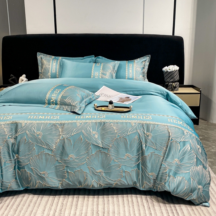 91家纺网 家纺一手货源 找家纺 子曰 2026新款浮雕水洗真丝四件套 花语-蓝