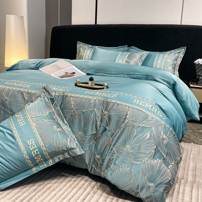 91家纺网 家纺一手货源 找家纺 子曰 2026新款浮雕水洗真丝四件套 花语-蓝