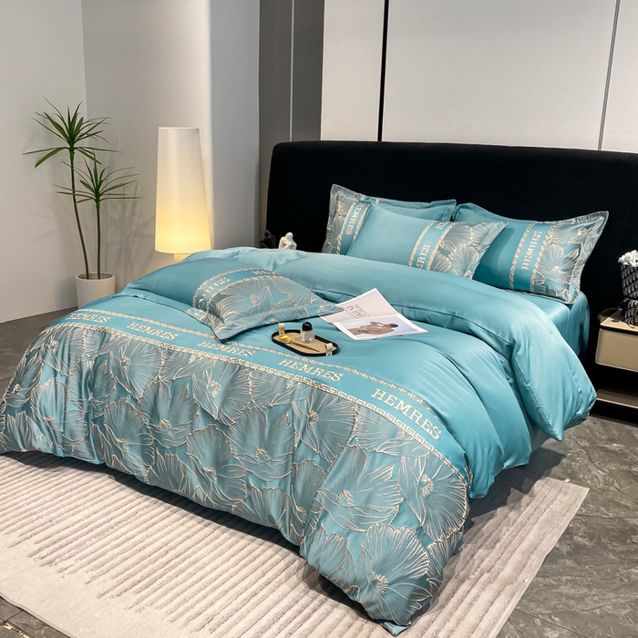 91家纺网 家纺一手货源 找家纺 子曰 2026新款浮雕水洗真丝四件套 花语-蓝