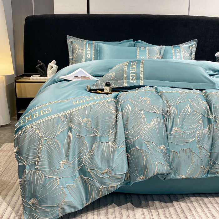 91家纺网 家纺一手货源 找家纺 子曰 2026新款浮雕水洗真丝四件套 花语-蓝