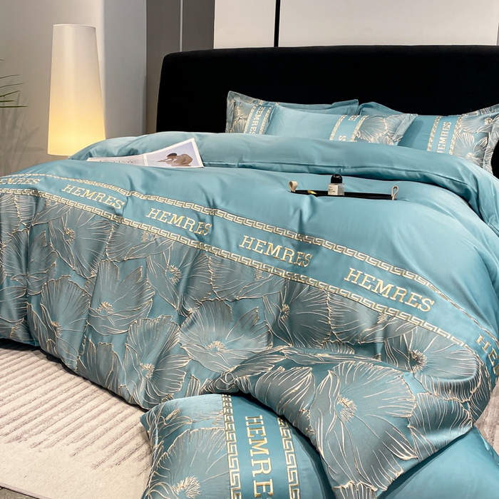 91家纺网 家纺一手货源 找家纺 子曰 2026新款浮雕水洗真丝四件套 花语-蓝