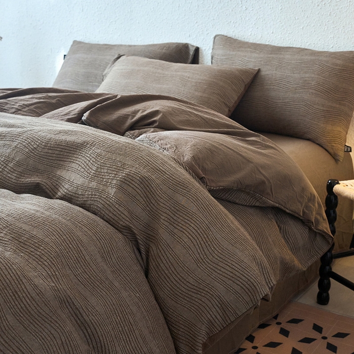 91家纺网 家纺一手货源 找家纺 恋人优选 2026新款大波浪全棉纯棉提花四件套 大波浪咖