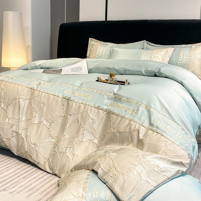 91家纺网 家纺一手货源 找家纺 子曰 2026新款浮雕水洗真丝四件套 花语-绿