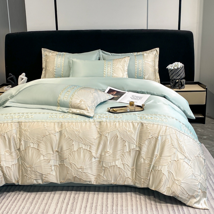 91家纺网 家纺一手货源 找家纺 子曰 2026新款浮雕水洗真丝四件套 花语-绿