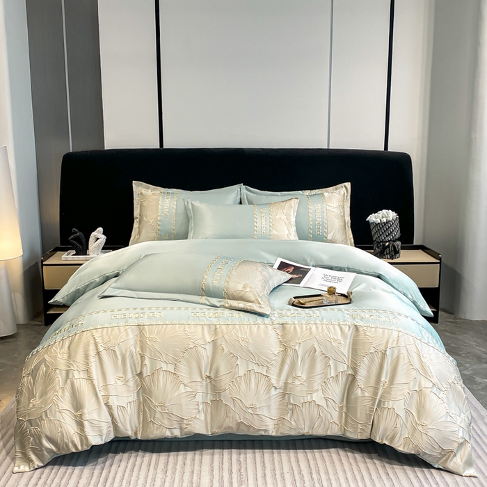 91家纺网 家纺一手货源 找家纺 子曰 2026新款浮雕水洗真丝四件套 花语-绿