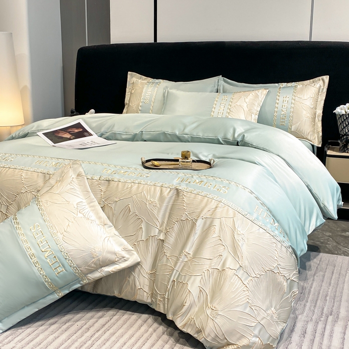 91家纺网 家纺一手货源 找家纺 子曰 2026新款浮雕水洗真丝四件套 花语-绿