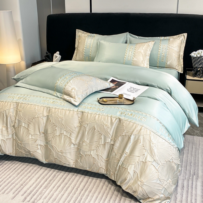 91家纺网 家纺一手货源 找家纺 子曰 2026新款浮雕水洗真丝四件套 花语-绿