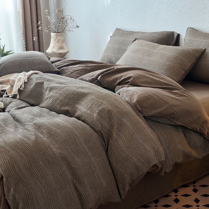 91家纺网 家纺一手货源 找家纺 恋人优选 2026新款大波浪全棉纯棉提花四件套 大波浪咖