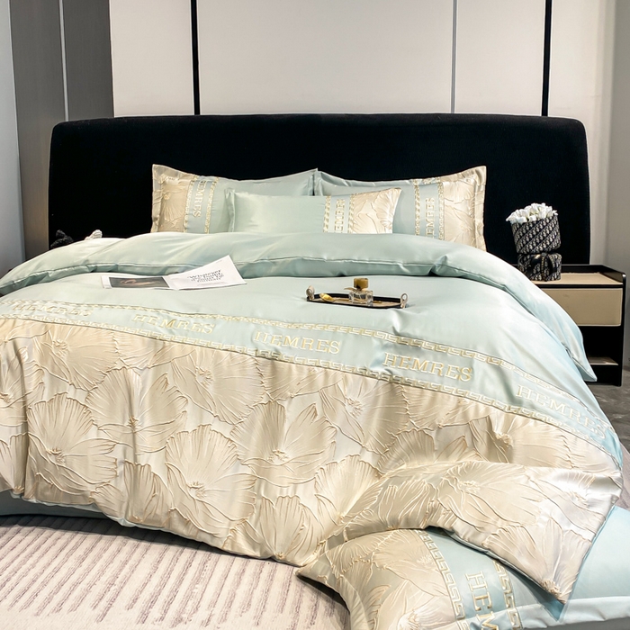 91家纺网 家纺一手货源 找家纺 子曰 2026新款浮雕水洗真丝四件套 花语-绿