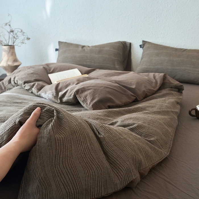 91家纺网 家纺一手货源 找家纺 恋人优选 2026新款大波浪全棉纯棉提花四件套 大波浪咖