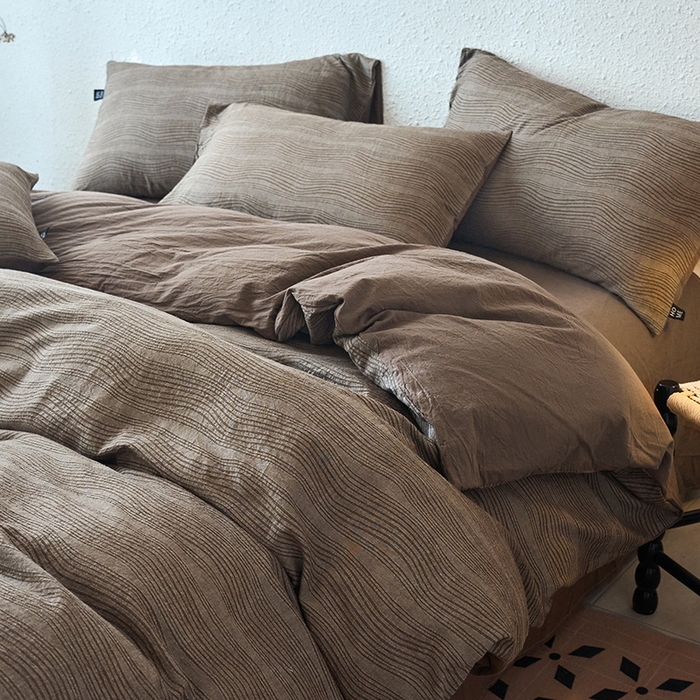 91家纺网 家纺一手货源 找家纺 恋人优选 2026新款大波浪全棉纯棉提花四件套 大波浪咖