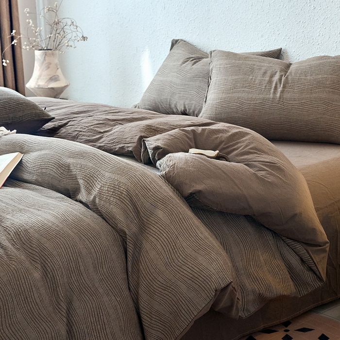 91家纺网 家纺一手货源 找家纺 恋人优选 2026新款大波浪全棉纯棉提花四件套 大波浪咖