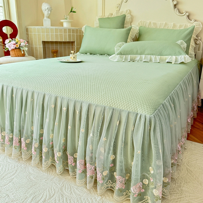 91家纺网 家纺一手货源 找家纺 后庭寝室 2026新款豆豆凉席夏被空调被四件套 完美恋人-嫩绿