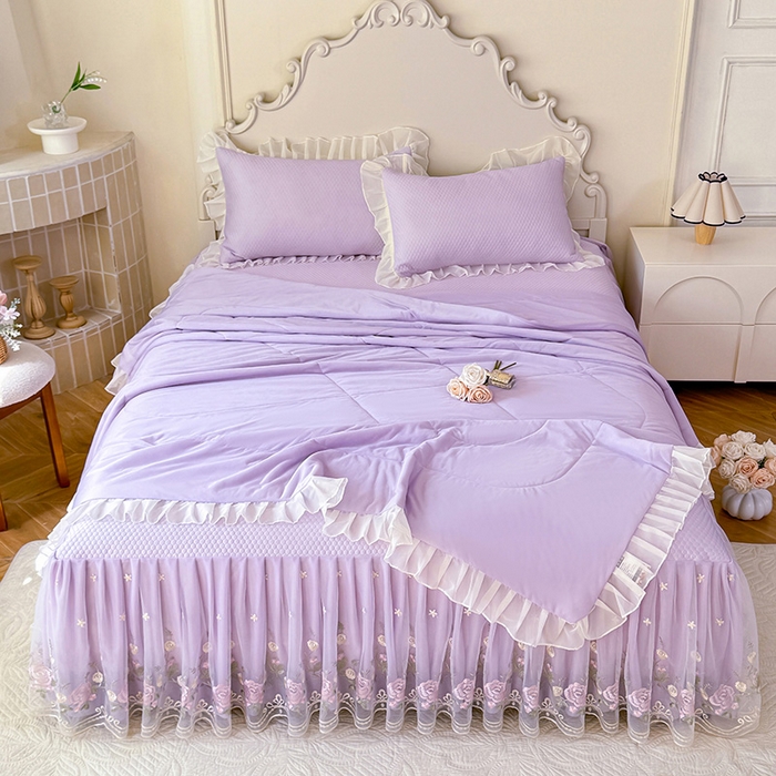 91家纺网 家纺一手货源 找家纺 后庭寝室 2026新款豆豆凉席夏被空调被四件套 完美恋人-浅紫